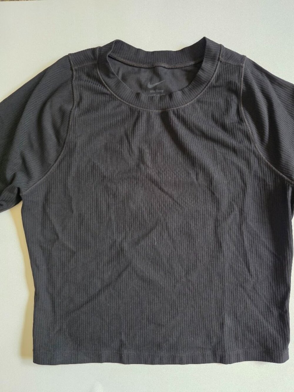 Nike Zenvy Rib Dri-FIT Short-Sleeve Cropped Top – Black – Size S